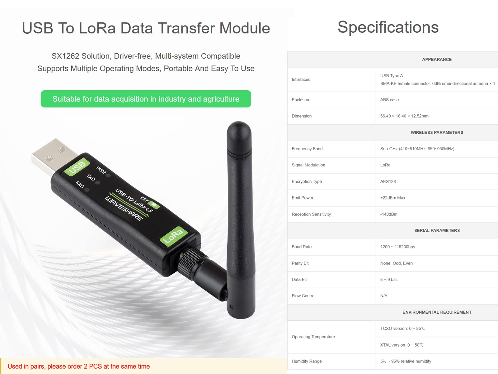 USB to LoRa Wireless Data Transfer Module Based On SX1262